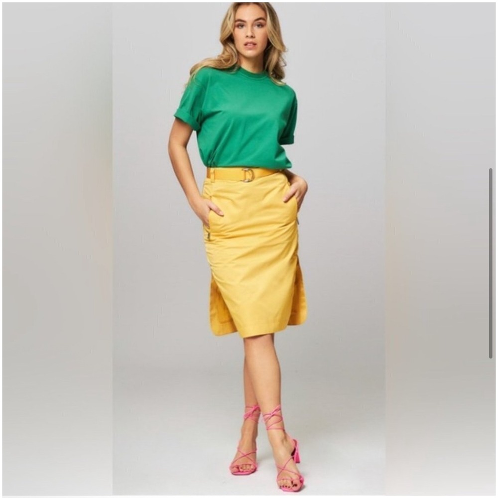 NWT Remain Birger Christensen Moi BeltedSkirt‎ in Cream Gold Yellow Sz US 2 $340